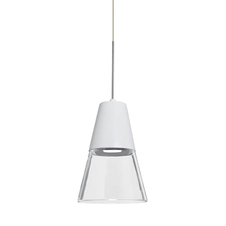 Besa Lighting Timo 6 Cord Pendant, Clear/White, Satin Nickel Finish, 1x9W LED 1XT-TIMO6WC-LED-SN